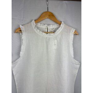 J.Crew Womens Sleeveless Ruffled Linen-Blend Top Size L White